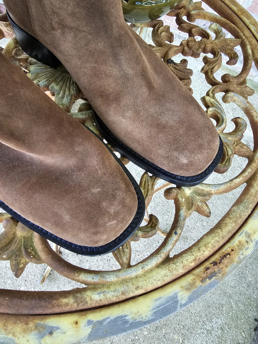 Dorothee Schumacher Italian Chestnut Brown Suede Tall Boots Patterned Cuff EU 38